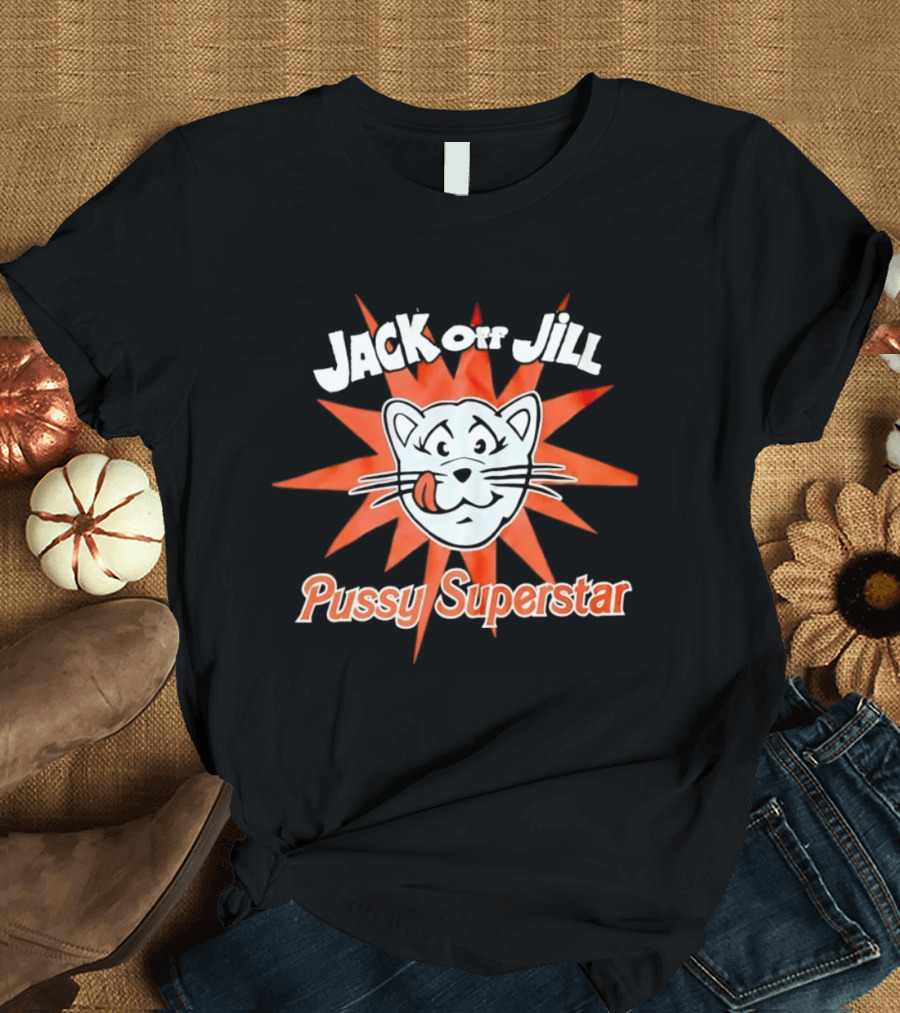 Jack Off Jill Pussy Superstar Retro Cat Face Sunburst T-Shirt