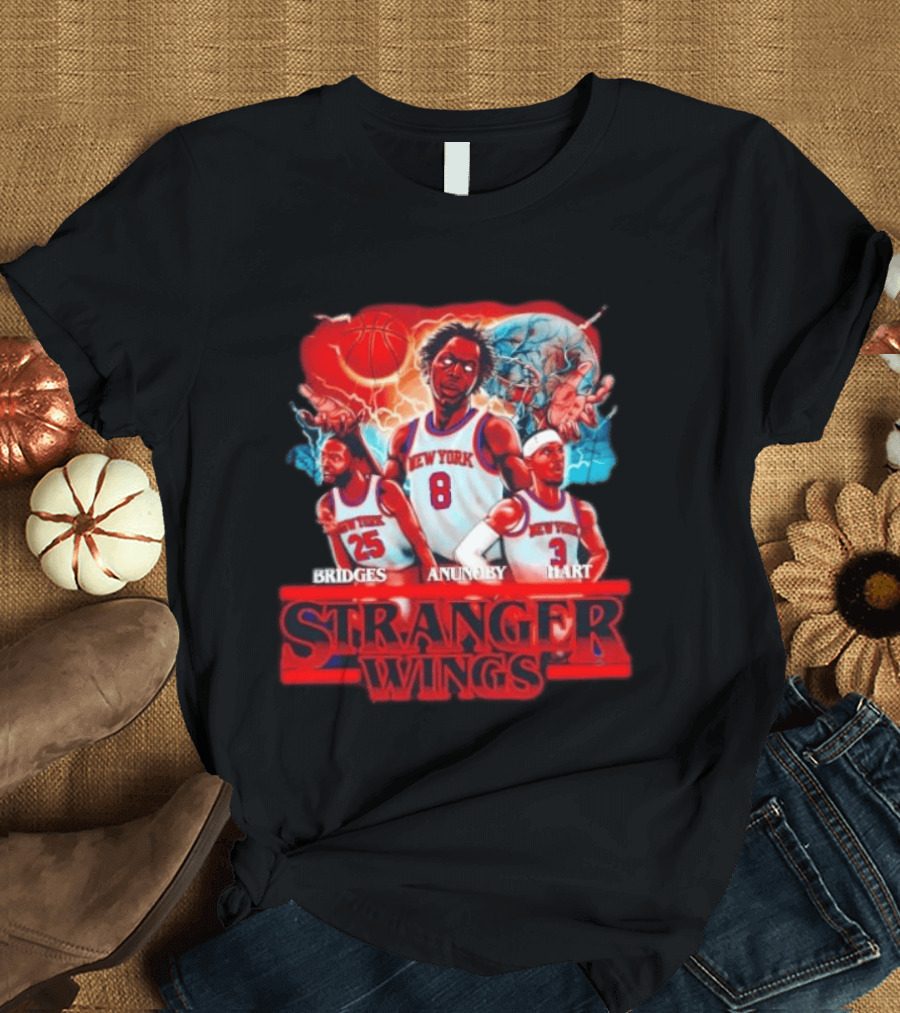 New York Knicks Bridges Anunoby Hart Stranger Wings Stranger Things Basketball T-Shirt