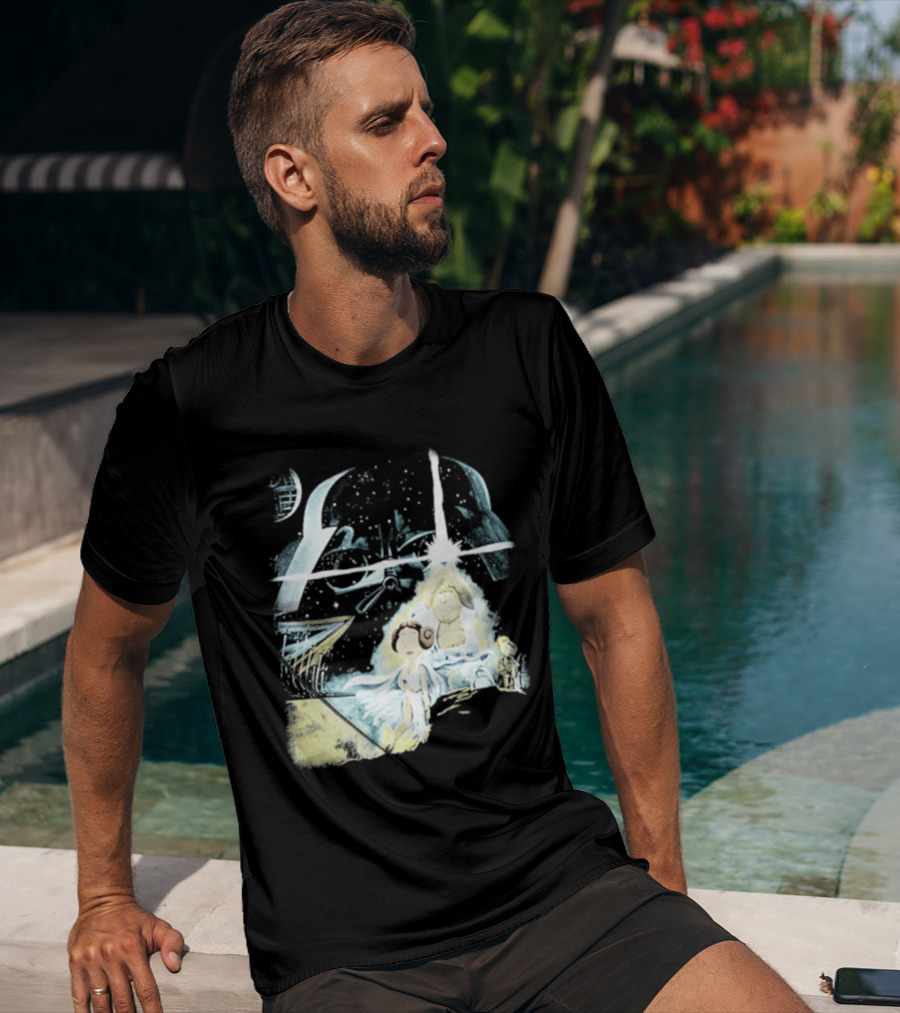 Star Wars Family Guy Princess Leia Lightsaber Spaceship Moon T-Shirt