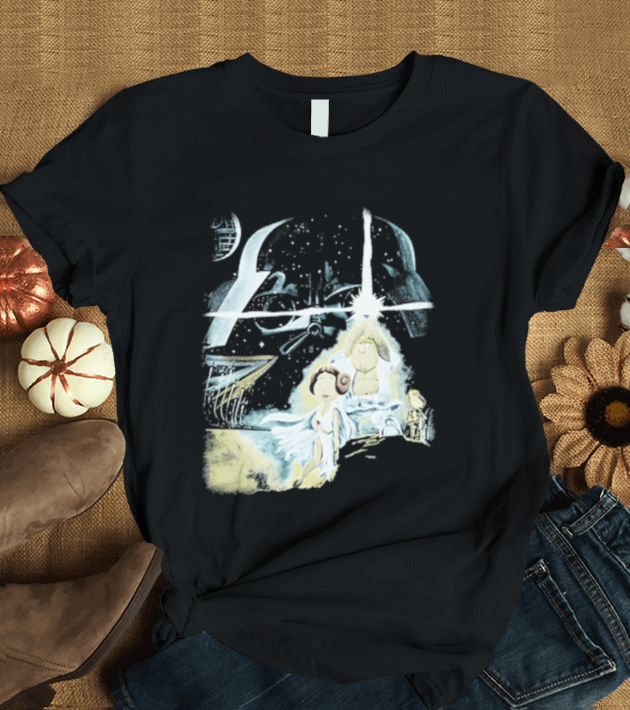 Star Wars Family Guy Princess Leia Lightsaber Spaceship Moon T-Shirt