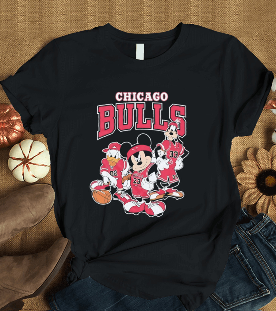 Mickey Mouse Donald Duck Goofy Chicago Bulls Jerseys Basketball T-Shirt