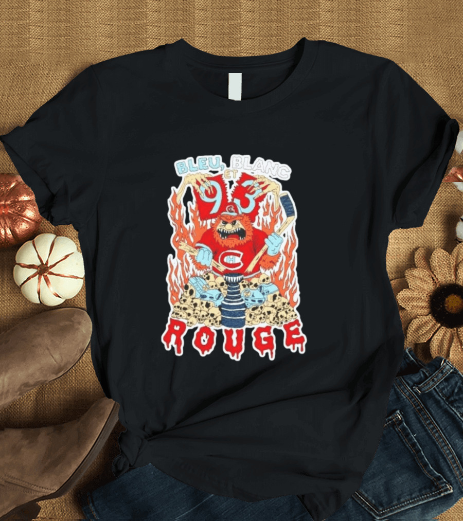 Bleu Blanc Et Rouge 93 Canadiens Hockey Monster T-Shirt