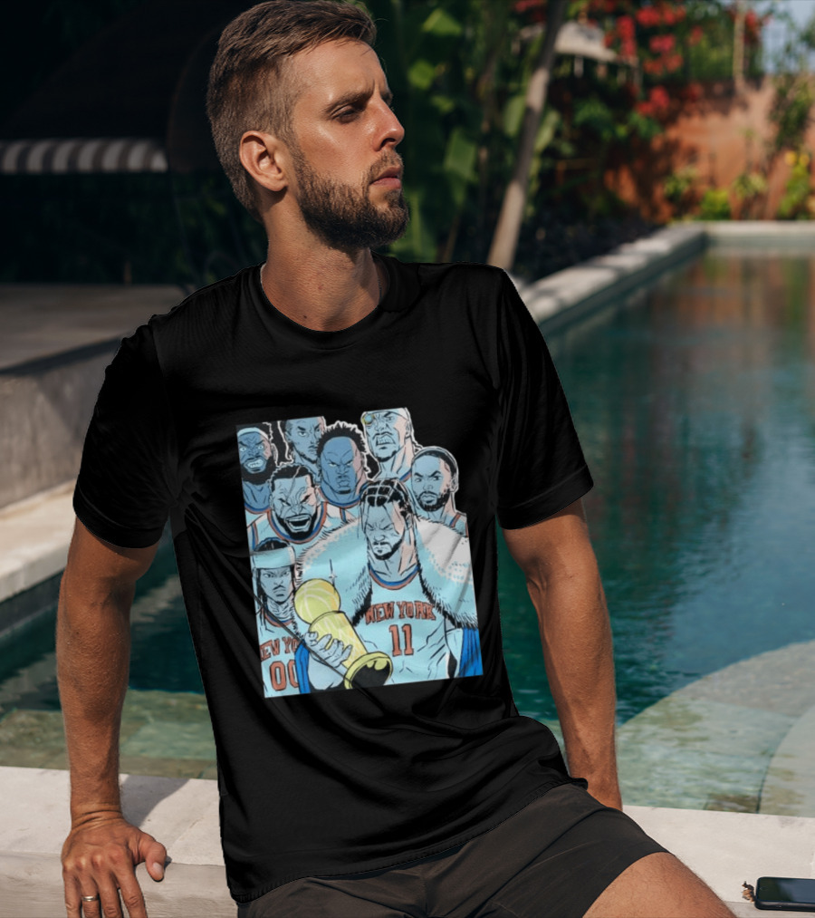 New York Knicks 2026 Invincible Indefensible Trophy Comic Style Basketball Team T-Shirt