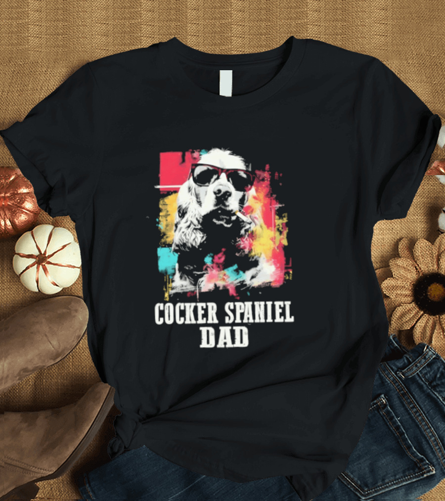 Cocker Spaniel Dad Colorful Sunglasses Father's Day 2026 T-Shirt