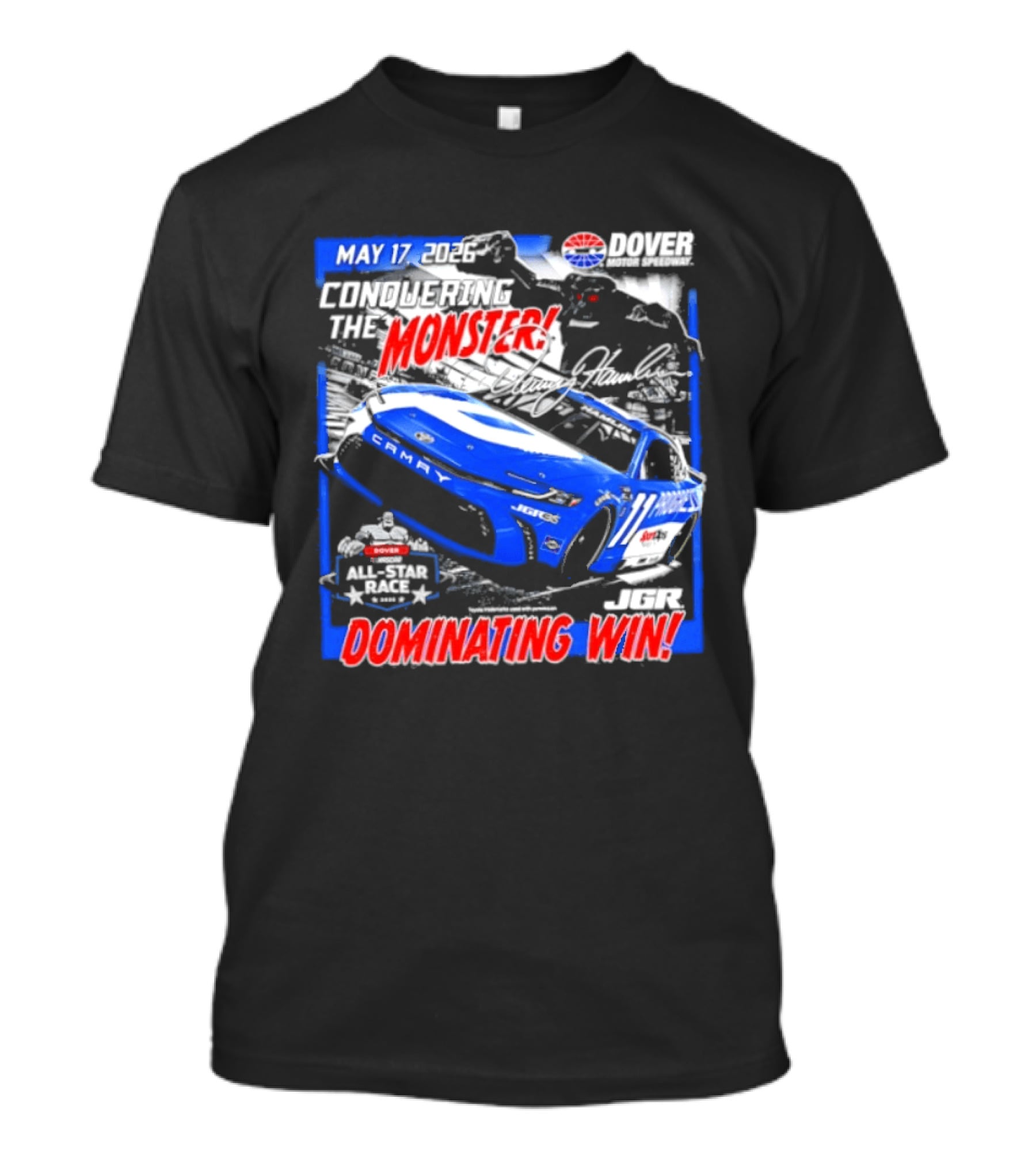 Denny Hamlin May 17 All Star Monster Dominating Win NASCAR Race Autographed T-Shirt