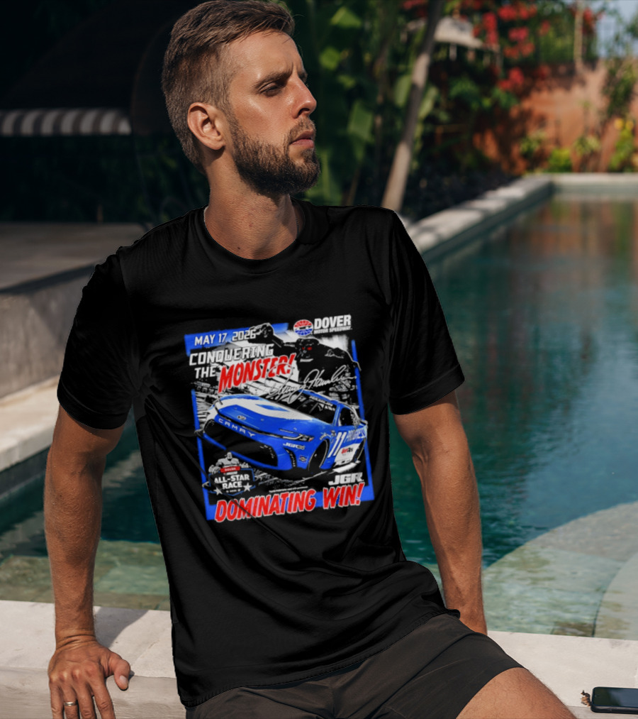 Denny Hamlin May 17 All Star Monster Dominating Win NASCAR Race Autographed T-Shirt