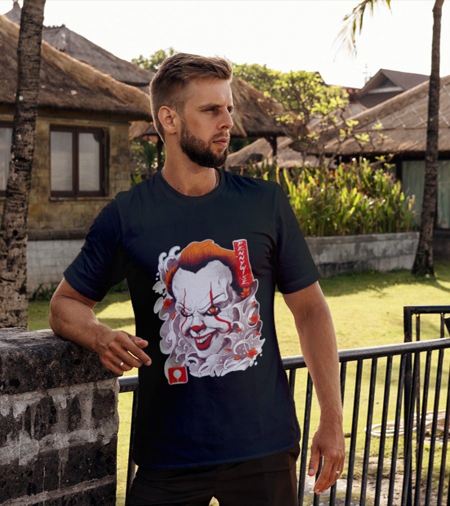 Pennywise Creepy Clown Big Head Horror It Movie Iconic Scary Face Balloon T-Shirt