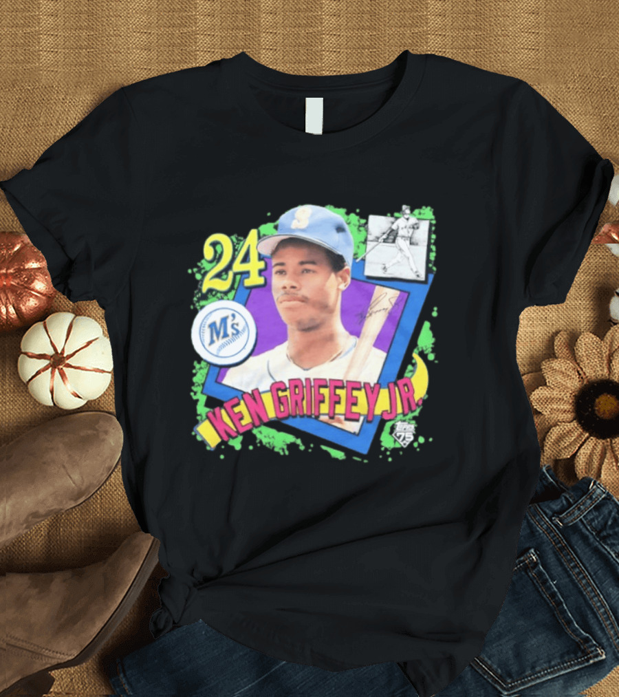Ken Griffey Jr 24 Seattle Mariners Baseball Card Retro Topps 75 M's T-Shirt