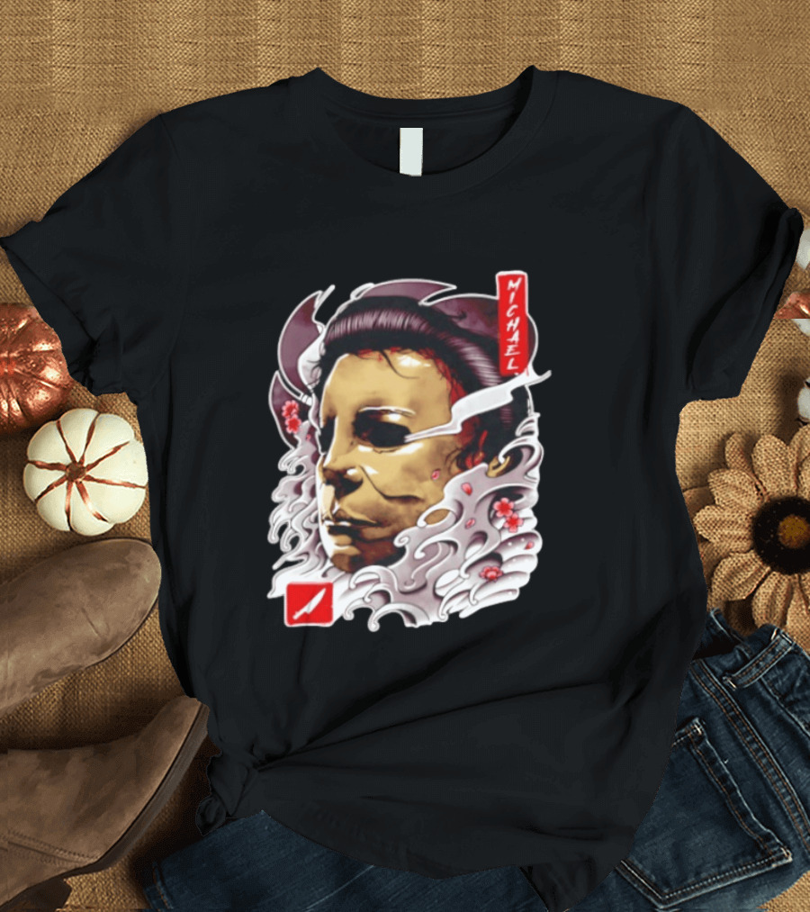 Michael Myers Mask Horror Big Head Art With Red Details T-Shirt