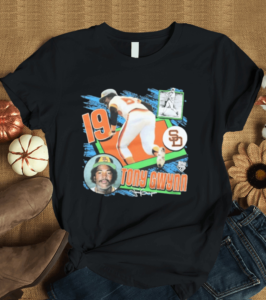 San Diego Padres 19 Tony Gwynn Vintage Baseball Card Topps 75 T-Shirt