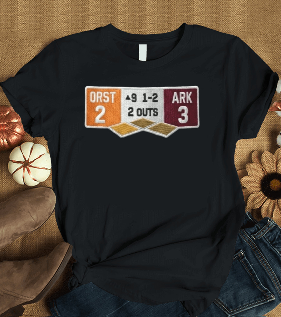 ORST 2 ARK 3 Scoreboard 9 1 2 2 Outs Baseball Patch T-Shirt