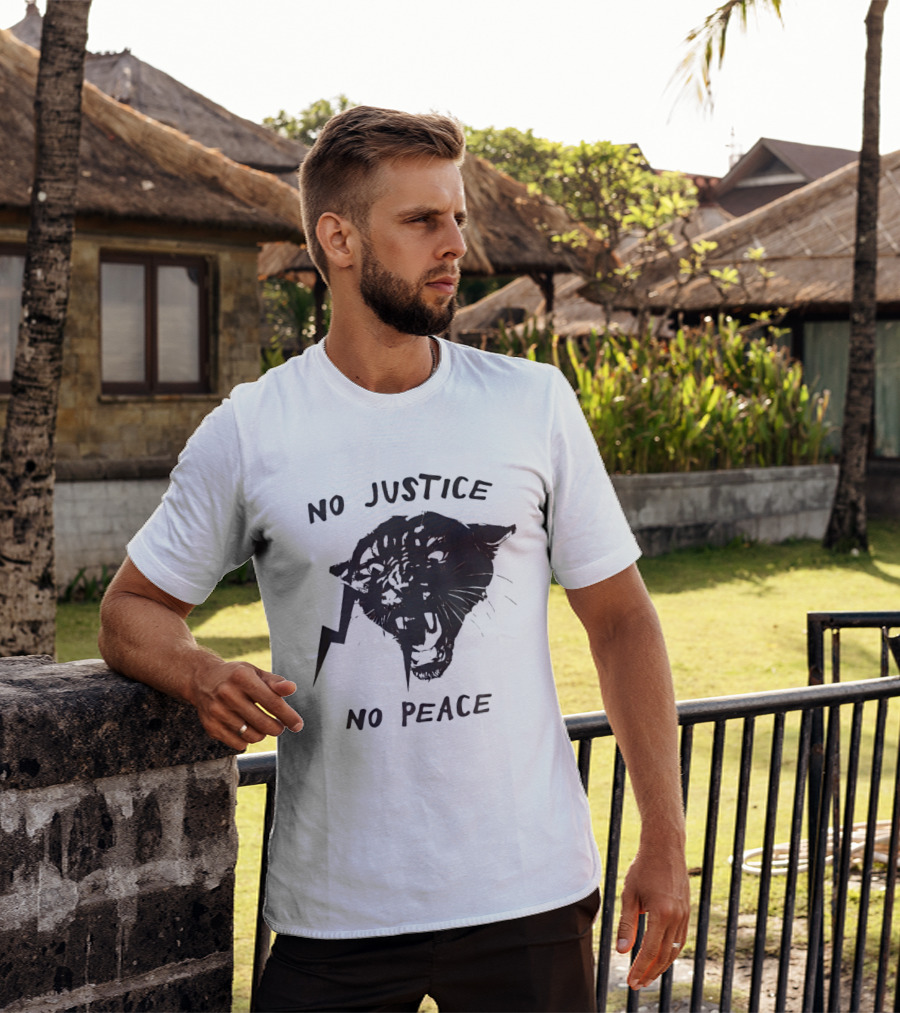 No Justice No Peace Black Panther Roaring Face T-Shirt