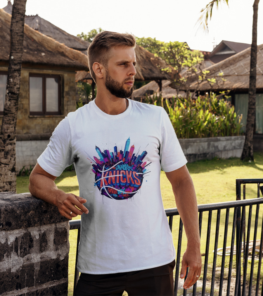 New York Knicks Graffiti Street Skyline Basketball T-Shirt