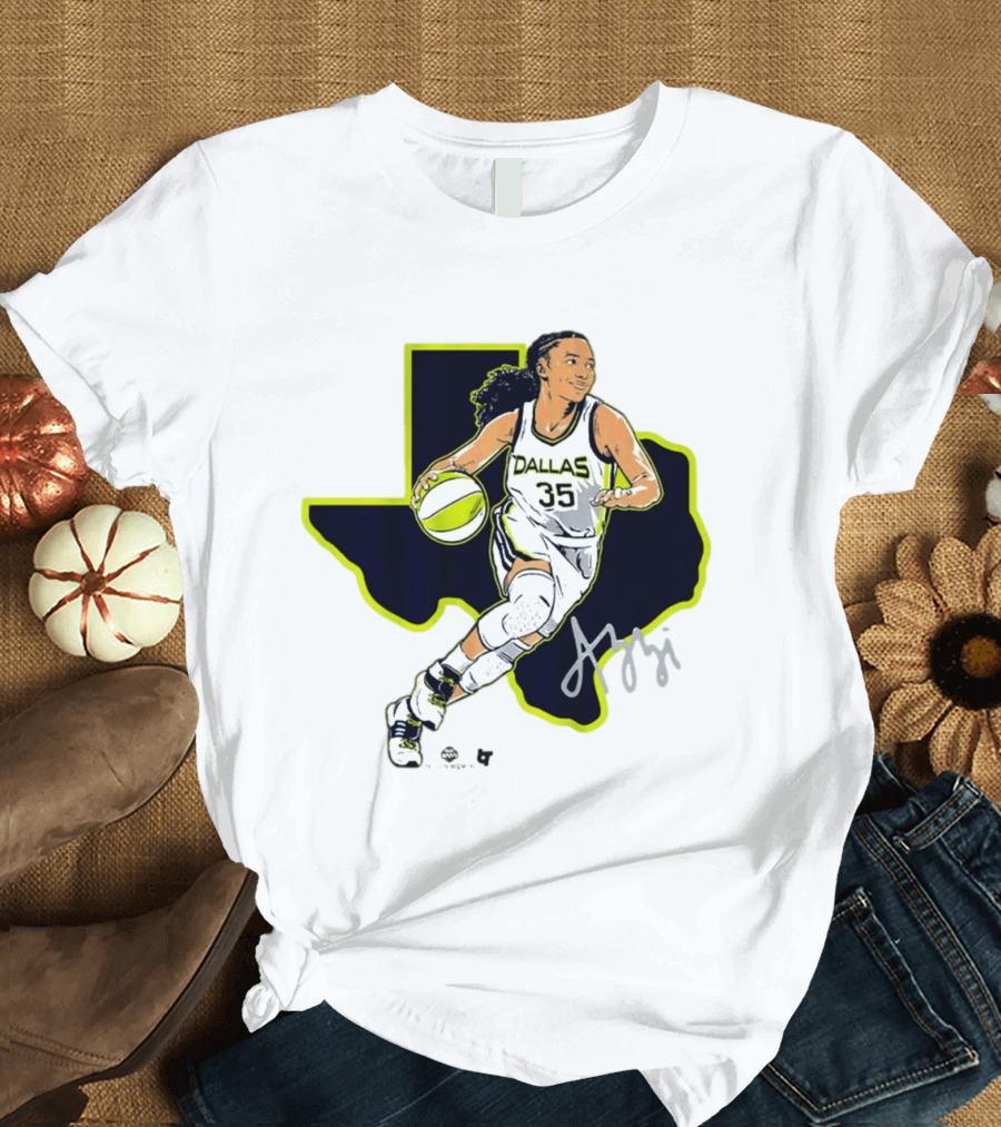 Dallas Basketball 35 Texas Map Player Dribbling T-Shirt
