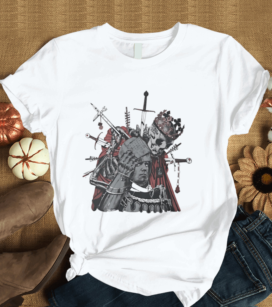 Memento Mori Skeleton King With Medieval Crown Swords And Halberd T-Shirt