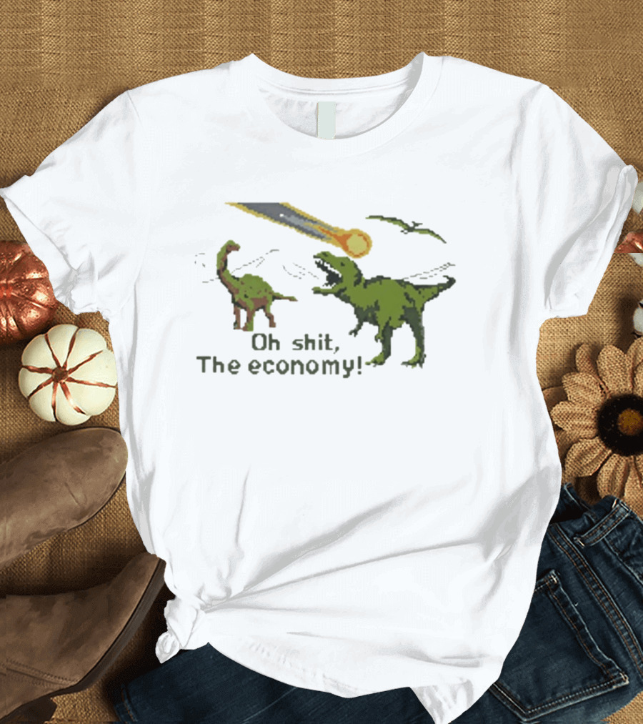 Oh Shit The Economy Dinosaur Meteor Funny Meme T-Shirt