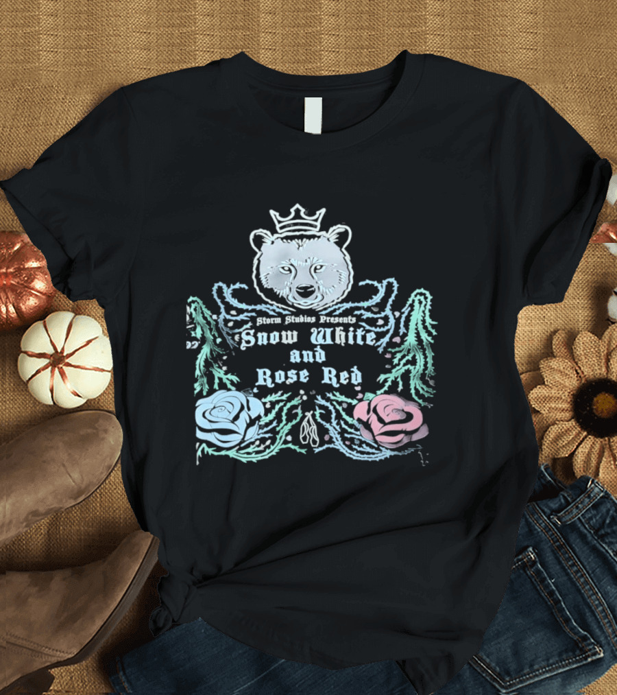 Storm Studios Presents Snow White And Rose Red Bear Crown Roses T-Shirt