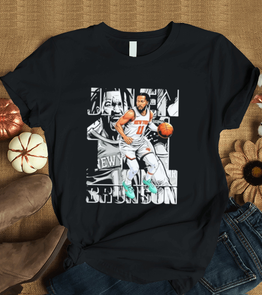 Jalen Brunson New York Number 11 Basketball Player Dribbling Action T-Shirt