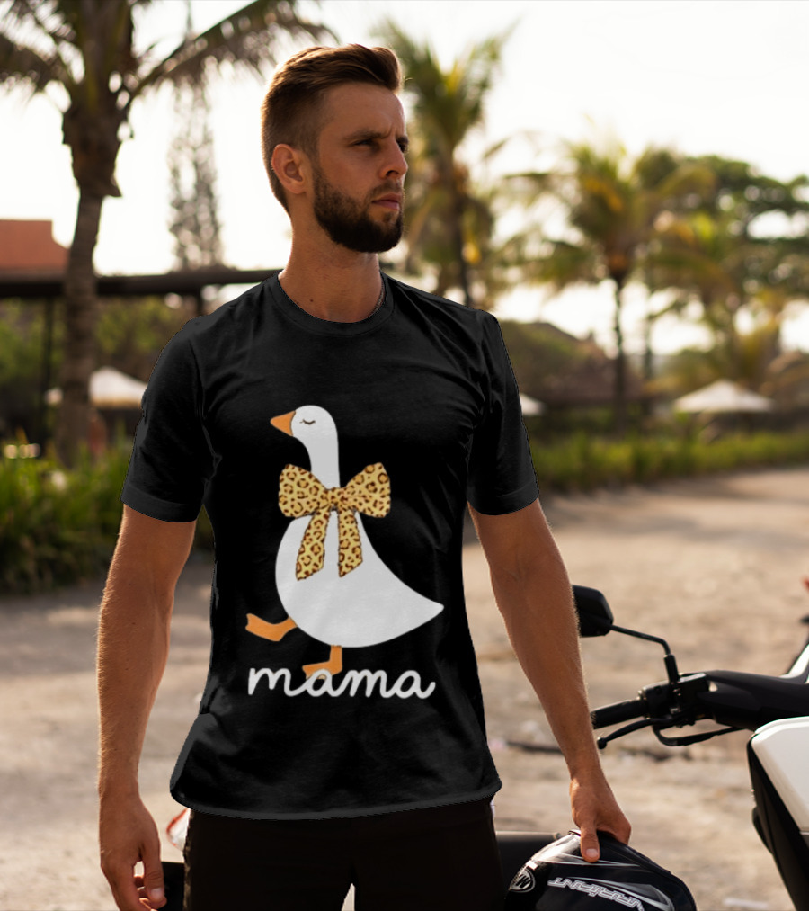Leopard Bow Goose Mama Cute Animal Print T-Shirt