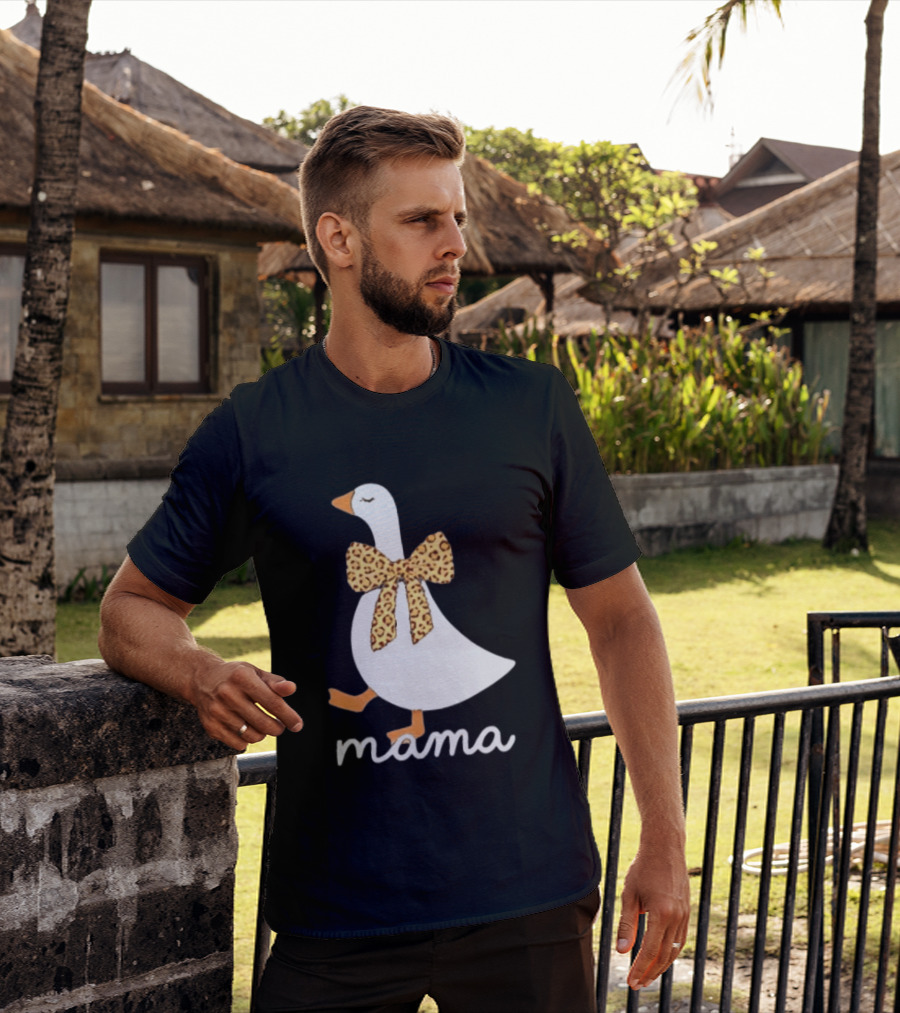 Leopard Bow Goose Mama Cute Animal Print T-Shirt