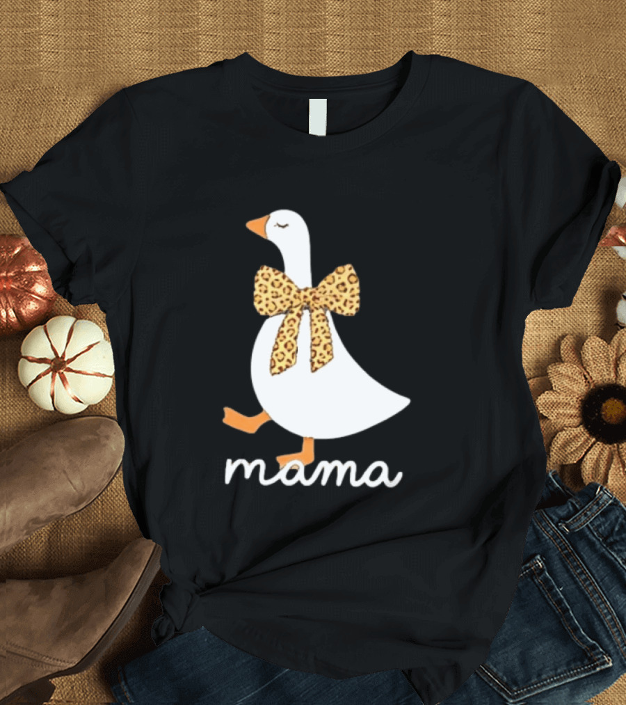 Leopard Bow Goose Mama Cute Animal Print T-Shirt