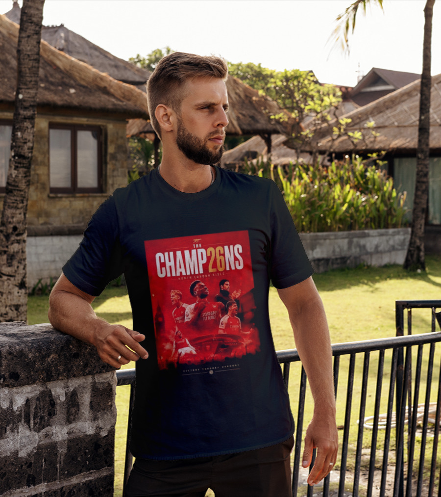 Arsenal FC The Champ26ns North London Rises Emirates Fly Better 2026 T-Shirt