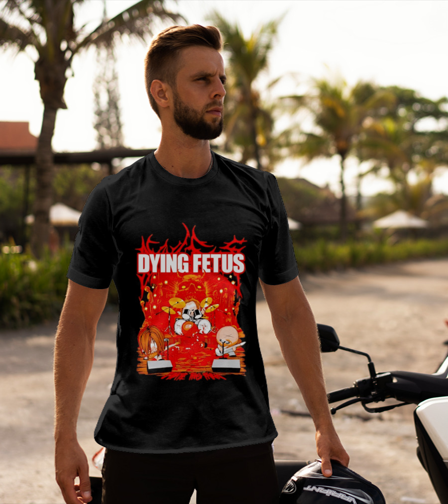 Dying Fetus Cartoon Band Rocking Out In Red Scene T-Shirt