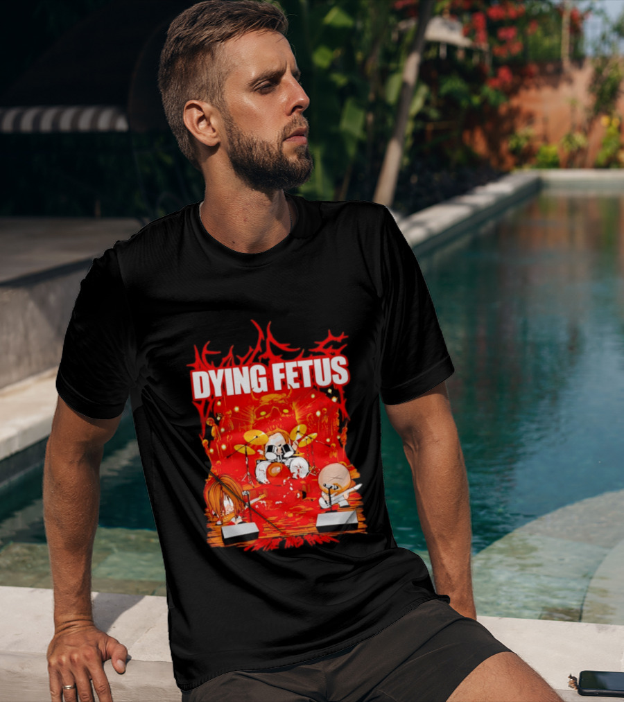 Dying Fetus Cartoon Band Rocking Out In Red Scene T-Shirt