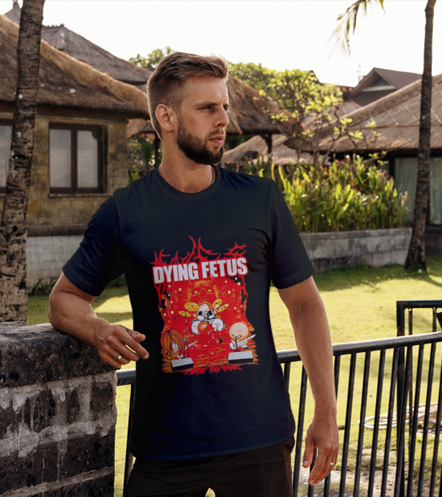Dying Fetus Cartoon Band Rocking Out In Red Scene T-Shirt