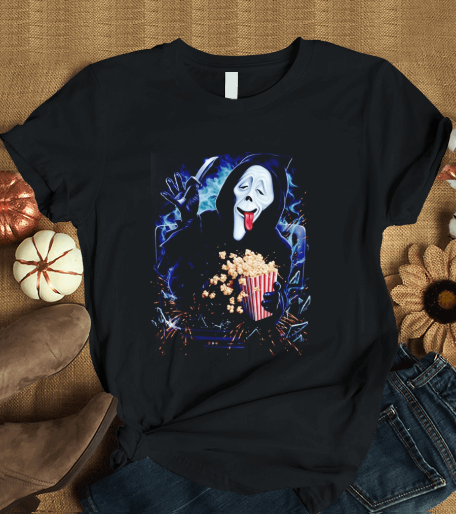 Ghost Face Spoof Knife Popcorn Scary Movie Munchies T-Shirt