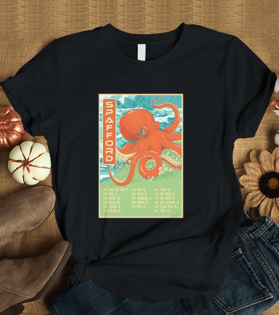 Spafford Fall Tour 2026 Octopus Illustration With Cities And Dates T-Shirt