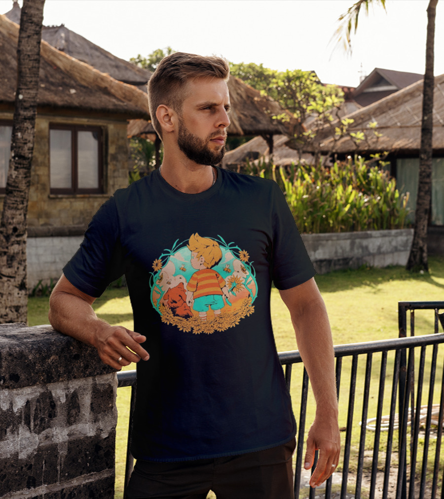 Sunflower Boy Lucas And Boney Mother 3 Adventure Sunflowers And Bees Scene T-Shirt