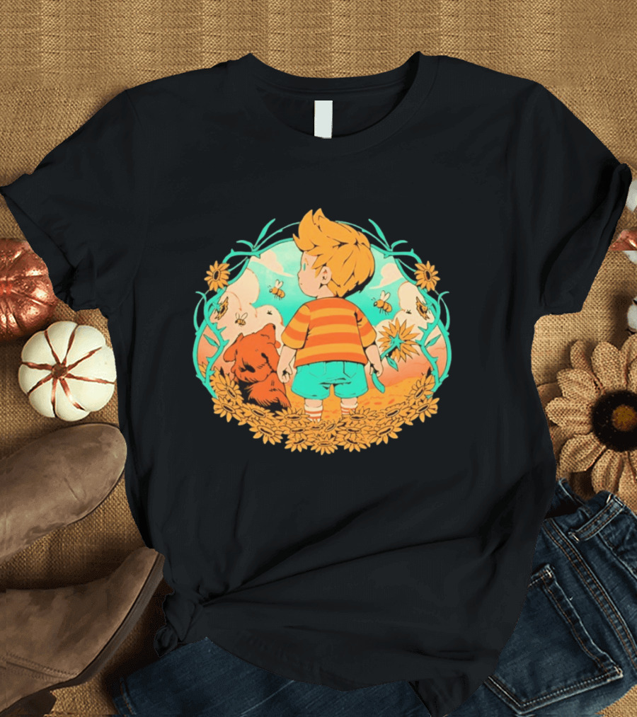 Sunflower Boy Lucas And Boney Mother 3 Adventure Sunflowers And Bees Scene T-Shirt