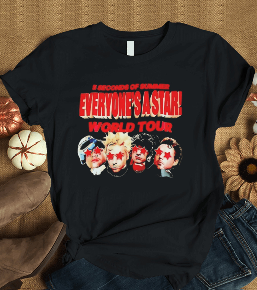 5 Seconds Of Summer Everyone's A Star World Tour Red Star Faces T-Shirt