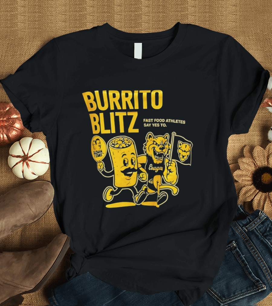 Burrito Blitz Fast Food Athletes Say Yes To Playful Mascot Race T-Shirt