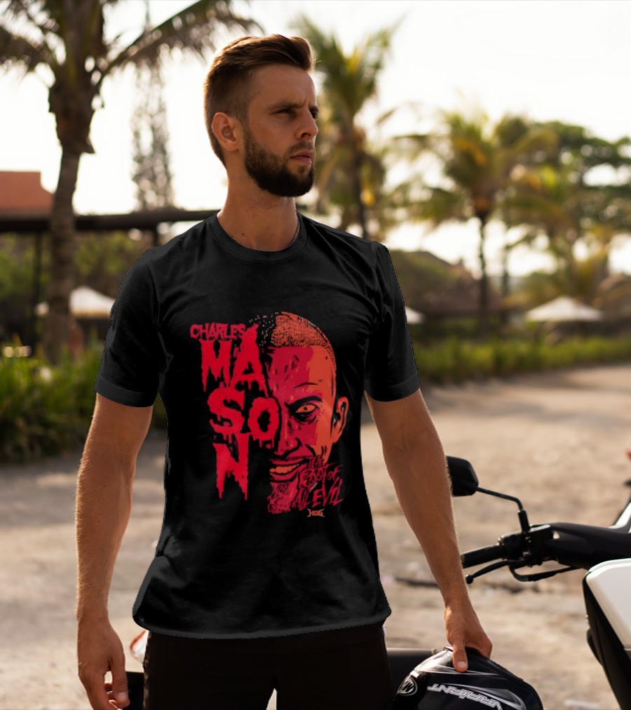 Charles Mason The Root Of All Evil Red Face T-Shirt