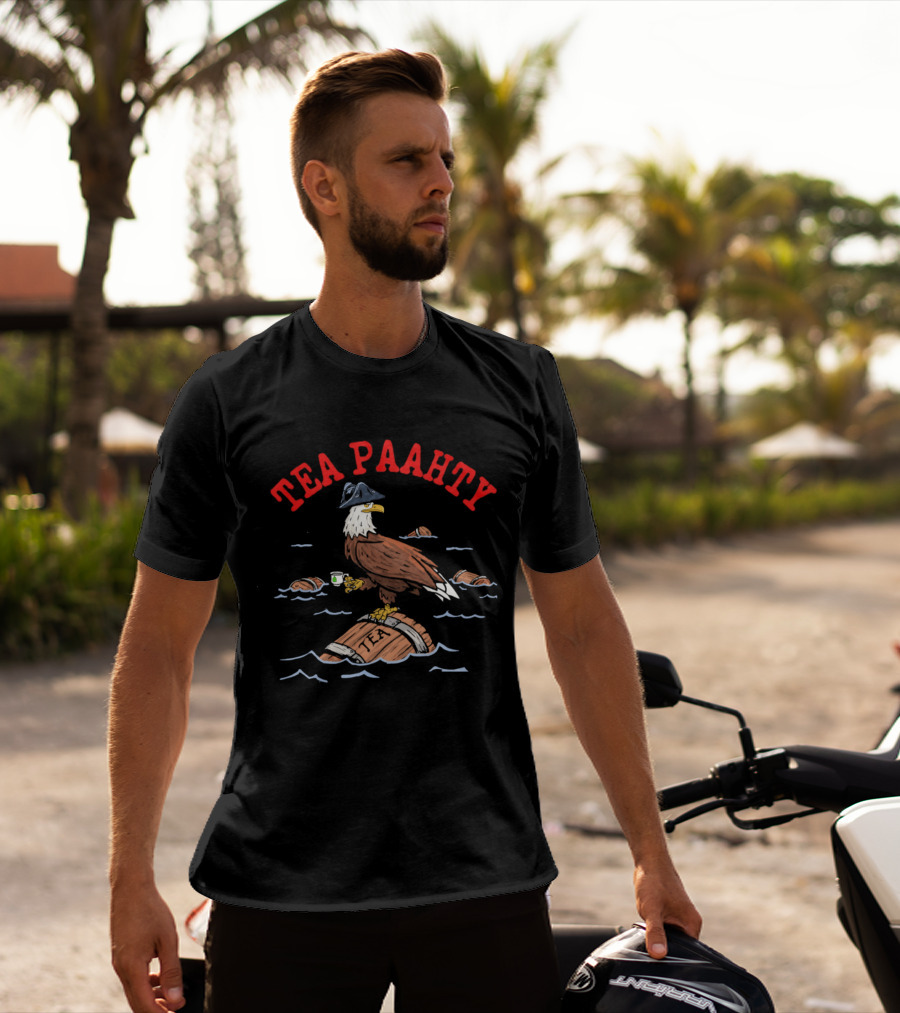 Tea Paahty Eagle With Tricorn Hat And Tea Cup On Barrel T-Shirt