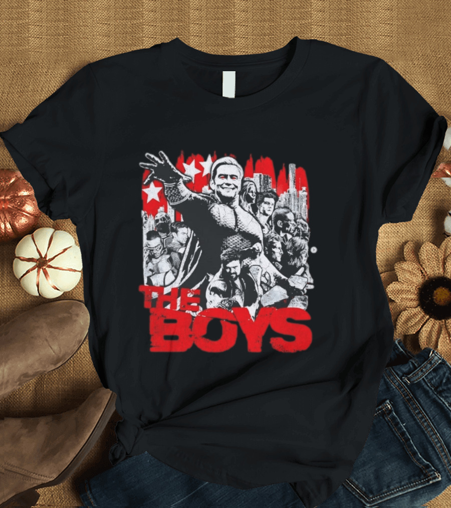 The Boys Homelander Ensemble Distressed Stars And Cityscape T-Shirt