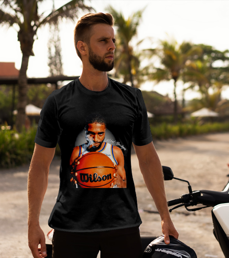 Mikal Bridges Smoking Cigar New York Knicks Wilson Basketball T-Shirt