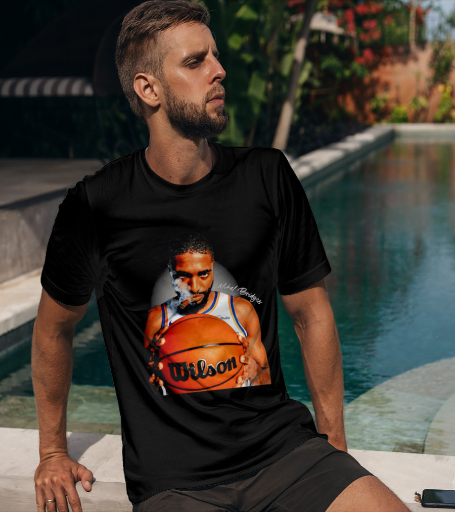Mikal Bridges Smoking Cigar New York Knicks Wilson Basketball T-Shirt