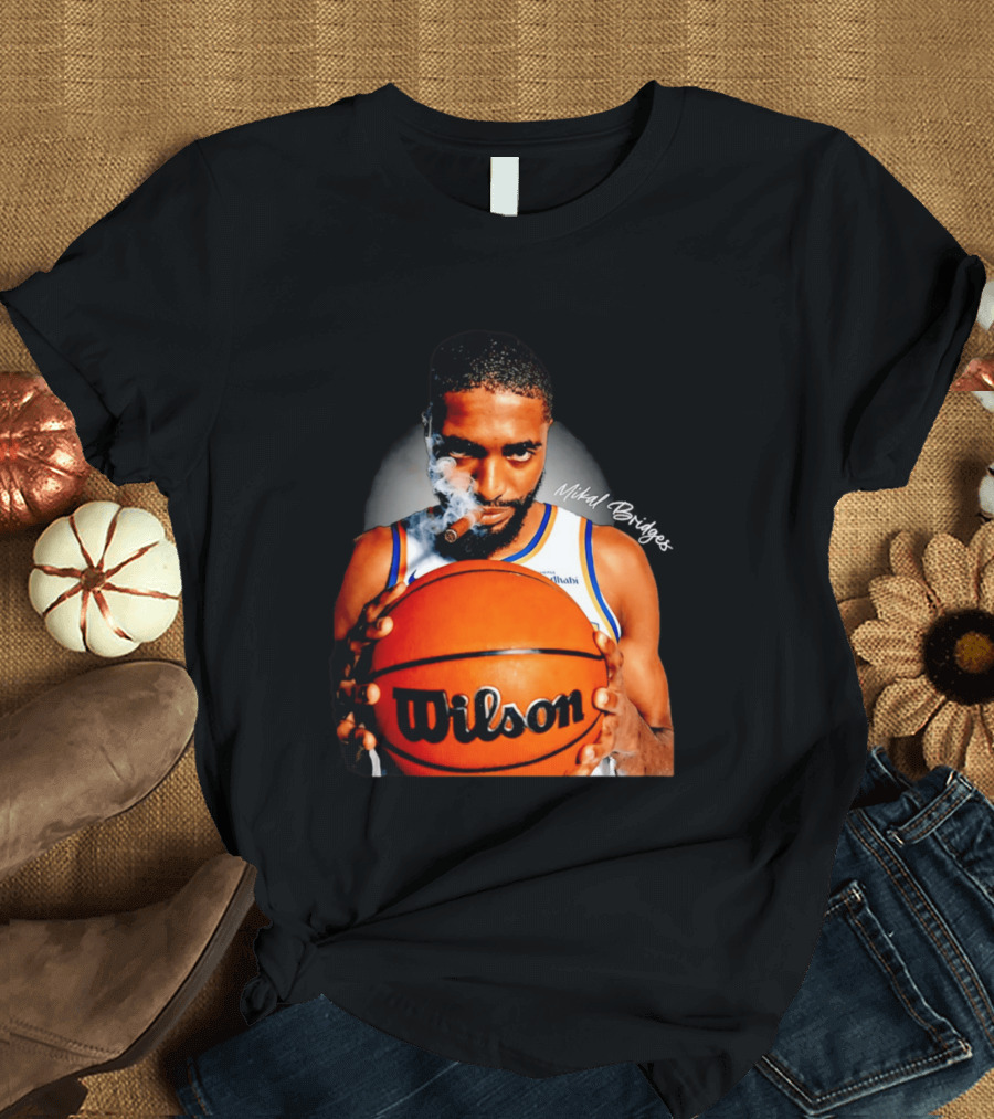 Mikal Bridges Smoking Cigar New York Knicks Wilson Basketball T-Shirt