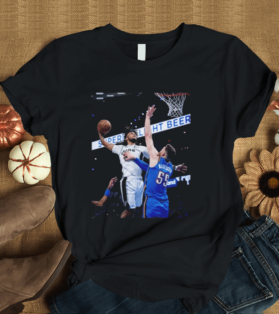 Spurs Dunk Over Hartenstein NBA Basketball Action T-Shirt