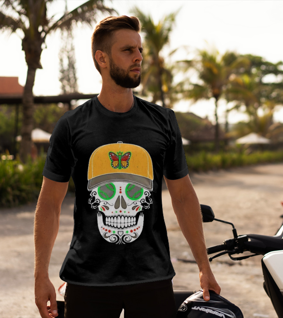 Eugene Emeralds Sugar Skull Baseball Butterfly Cap T-Shirt