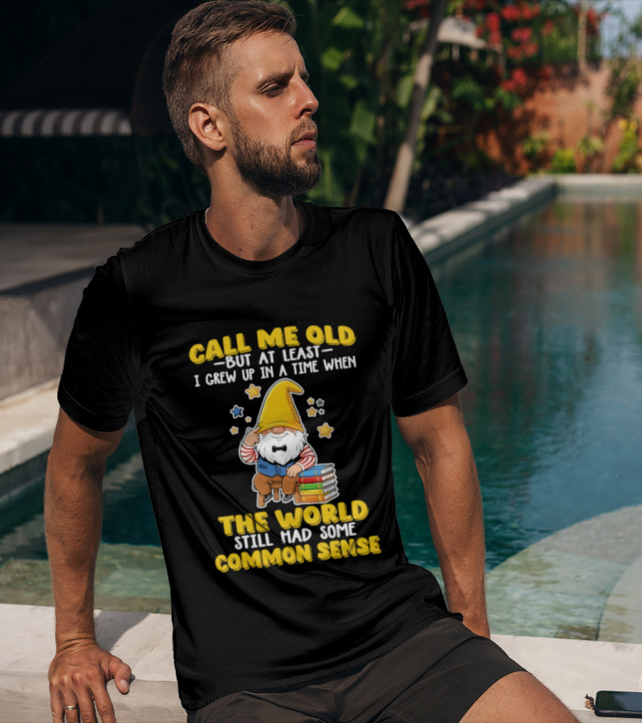 Call Me Old Gnome With Books And Stars Nostalgia For Common Sense T-Shirt