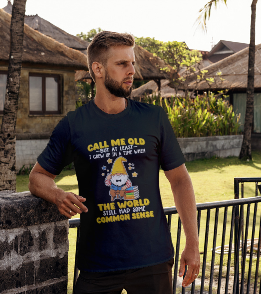 Call Me Old Gnome With Books And Stars Nostalgia For Common Sense T-Shirt