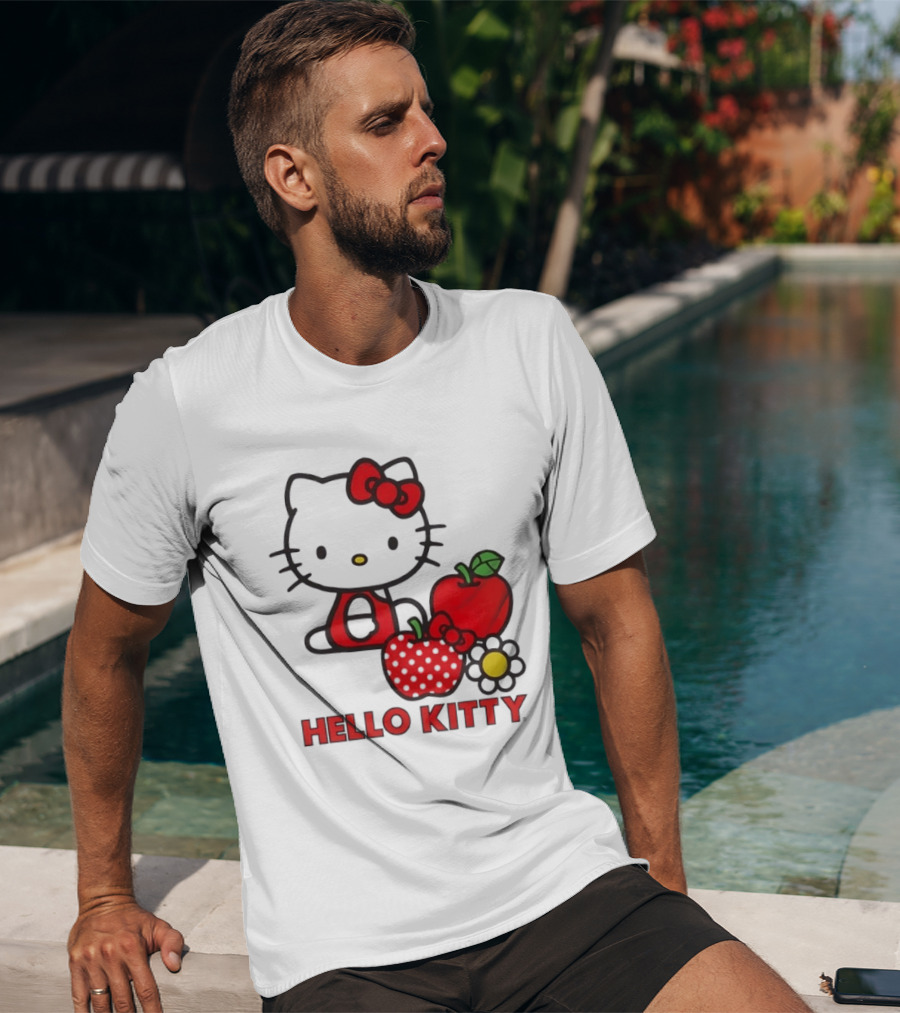 Hello Kitty Sanrio With Apples Strawberry And Flower T-Shirt