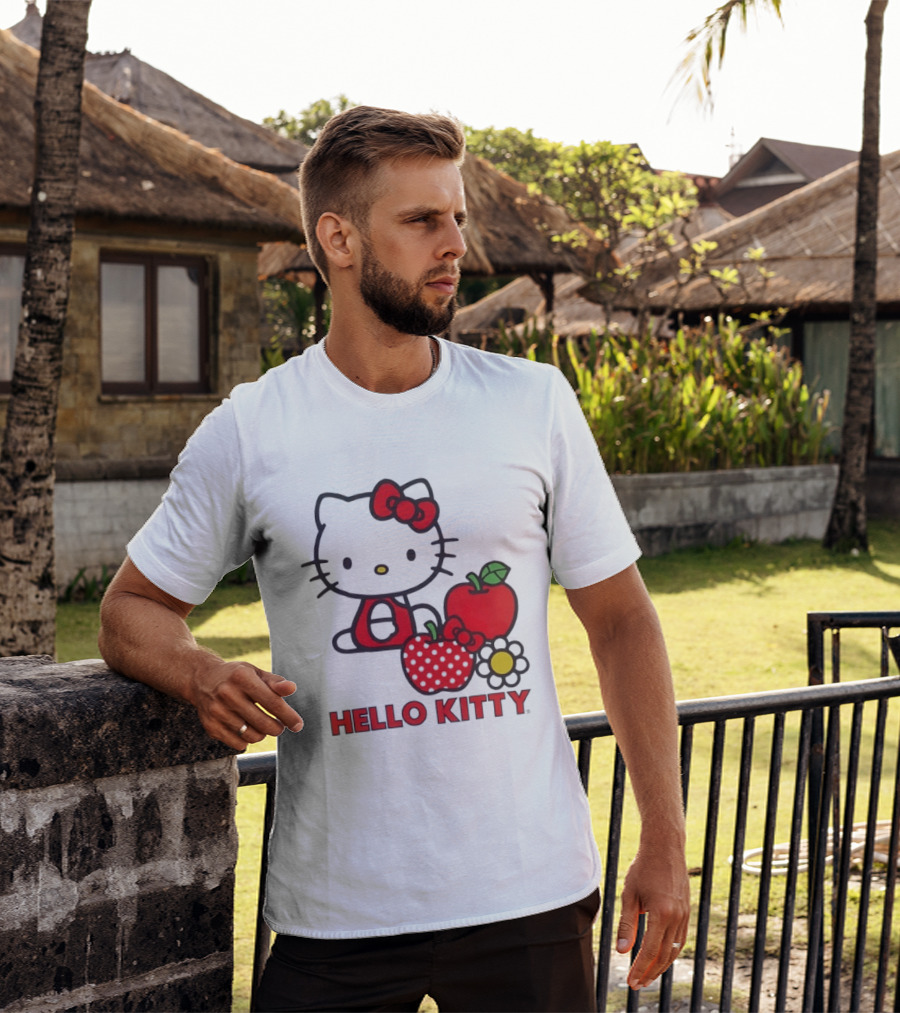 Hello Kitty Sanrio With Apples Strawberry And Flower T-Shirt