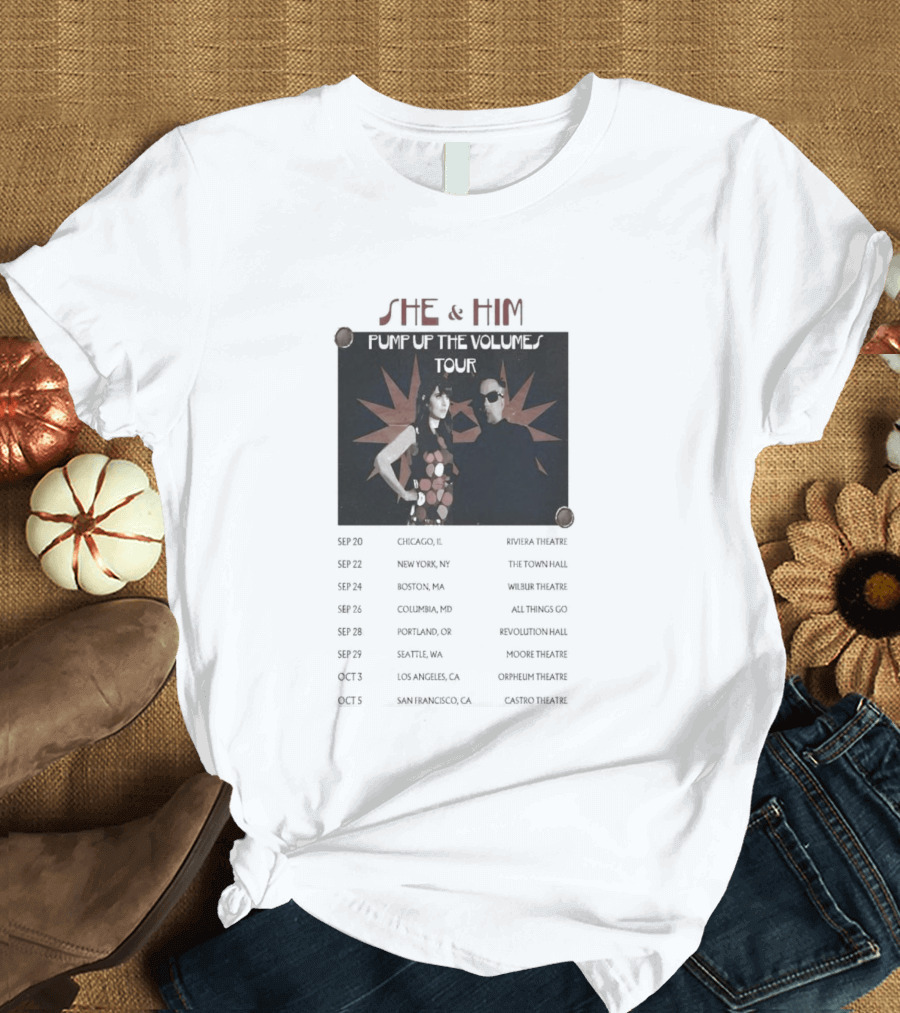 She & Him Pump Up The Volumes Tour 2026 Dates And Locations T-Shirt