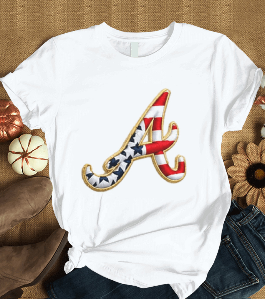 America 250th Anniversary Braves Hat Patriotic Letter A Stars And Stripes T-Shirt