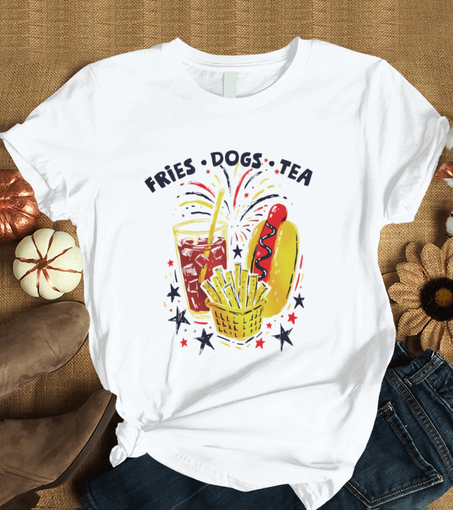 Fourth Of July Fries Dogs Tea Fireworks 250th Anniversary Celebration America T-Shirt